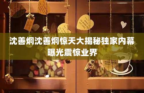 沈善炯沈善炯惊天大揭秘独家内幕曝光震惊业界