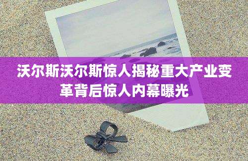 沃尔斯沃尔斯惊人揭秘重大产业变革背后惊人内幕曝光