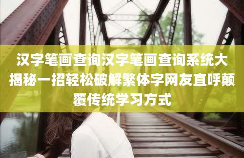 汉字笔画查询汉字笔画查询系统大揭秘一招轻松破解繁体字网友直呼颠覆传统学习方式
