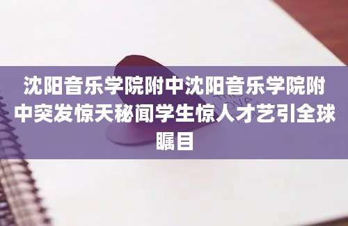 沈阳音乐学院附中沈阳音乐学院附中突发惊天秘闻学生惊人才艺引全球瞩目