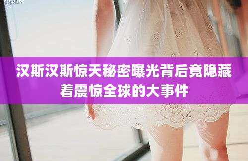 汉斯汉斯惊天秘密曝光背后竟隐藏着震惊全球的大事件
