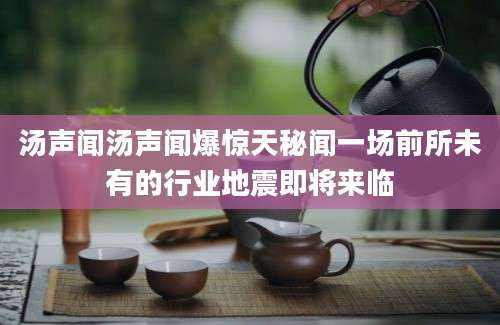 汤声闻汤声闻爆惊天秘闻一场前所未有的行业地震即将来临