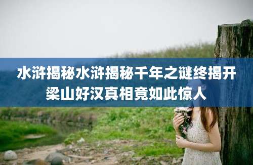 水浒揭秘水浒揭秘千年之谜终揭开梁山好汉真相竟如此惊人