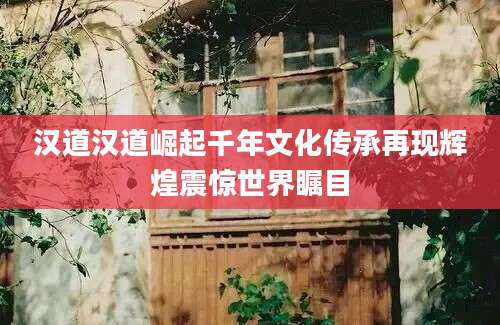 汉道汉道崛起千年文化传承再现辉煌震惊世界瞩目