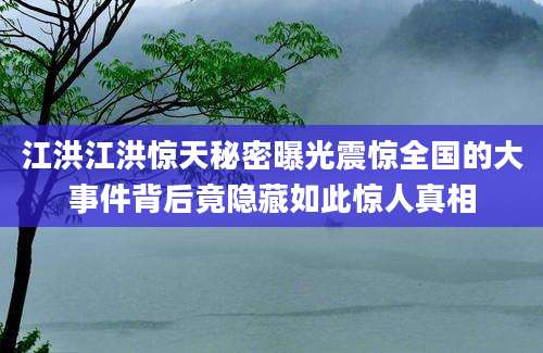 江洪江洪惊天秘密曝光震惊全国的大事件背后竟隐藏如此惊人真相