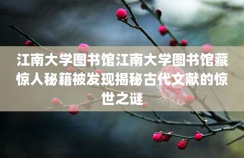 江南大学图书馆江南大学图书馆藏惊人秘籍被发现揭秘古代文献的惊世之谜