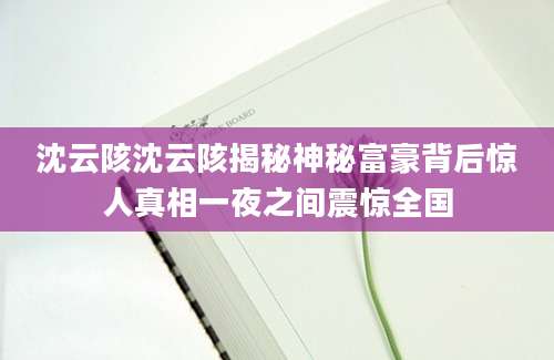 沈云陔沈云陔揭秘神秘富豪背后惊人真相一夜之间震惊全国