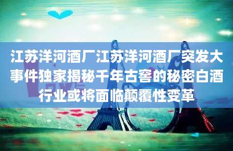 江苏洋河酒厂江苏洋河酒厂突发大事件独家揭秘千年古窖的秘密白酒行业或将面临颠覆性变革