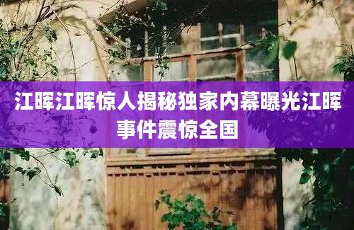 江晖江晖惊人揭秘独家内幕曝光江晖事件震惊全国