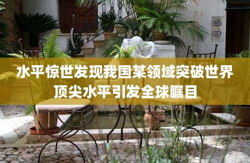 水平惊世发现我国某领域突破世界顶尖水平引发全球瞩目