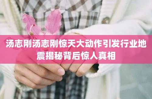 汤志刚汤志刚惊天大动作引发行业地震揭秘背后惊人真相