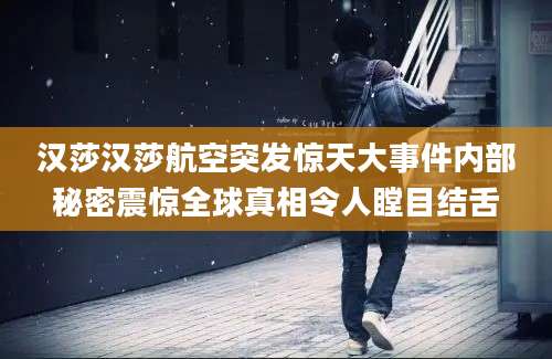 汉莎汉莎航空突发惊天大事件内部秘密震惊全球真相令人瞠目结舌