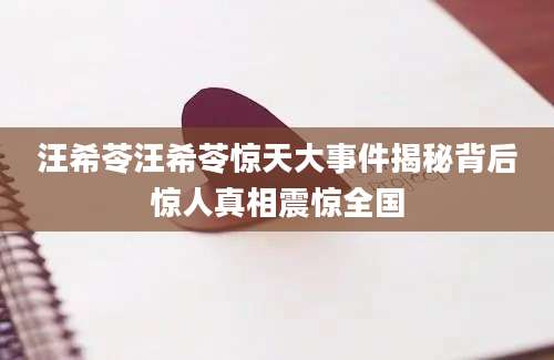 汪希苓汪希苓惊天大事件揭秘背后惊人真相震惊全国