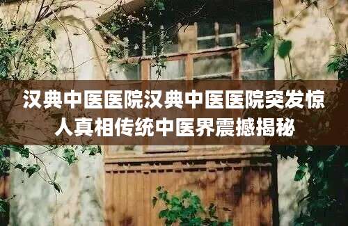 汉典中医医院汉典中医医院突发惊人真相传统中医界震撼揭秘