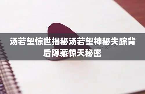 汤若望惊世揭秘汤若望神秘失踪背后隐藏惊天秘密