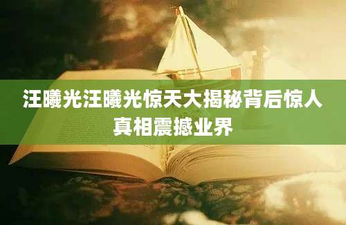 汪曦光汪曦光惊天大揭秘背后惊人真相震撼业界