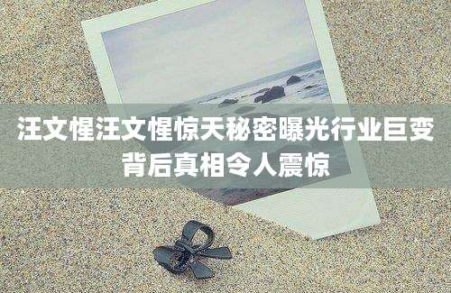 汪文惺汪文惺惊天秘密曝光行业巨变背后真相令人震惊