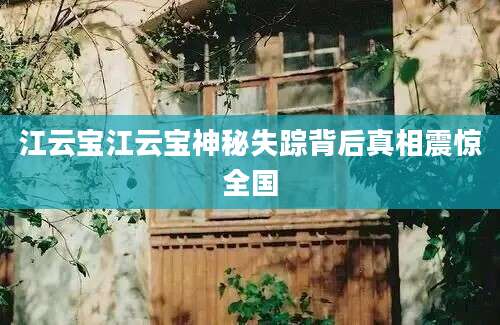 江云宝江云宝神秘失踪背后真相震惊全国