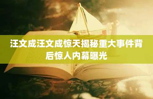 汪文成汪文成惊天揭秘重大事件背后惊人内幕曝光