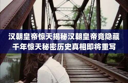 汉朝皇帝惊天揭秘汉朝皇帝竟隐藏千年惊天秘密历史真相即将重写