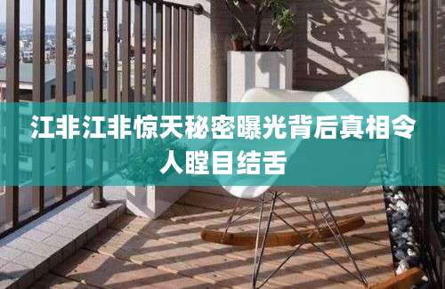 江非江非惊天秘密曝光背后真相令人瞠目结舌