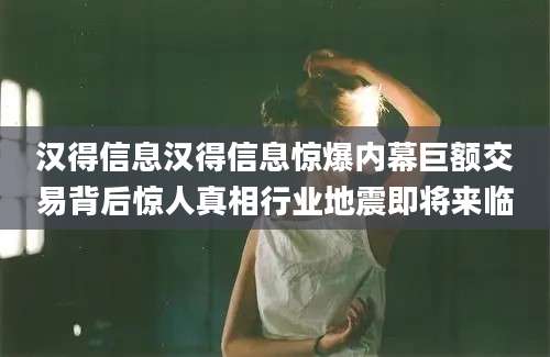 汉得信息汉得信息惊爆内幕巨额交易背后惊人真相行业地震即将来临